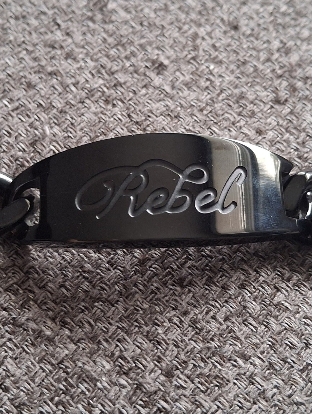 Born Rebel Engraved Black Steel Link Bracelet